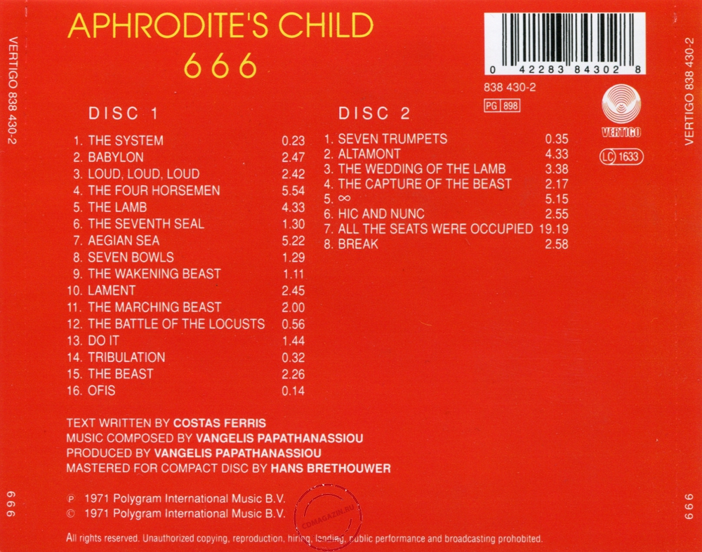 Audio CD: Aphrodite's Child (1972) 666
