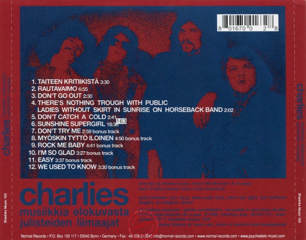 Audio CD: Charlies (1970) Musiikkia Elokuvasta Julisteiden Liimaajat