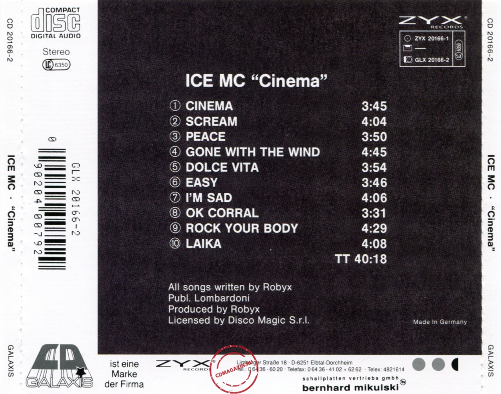 Audio CD: ICE MC (1990) Cinema Audio CD: ICE MC (1990) Cinema
