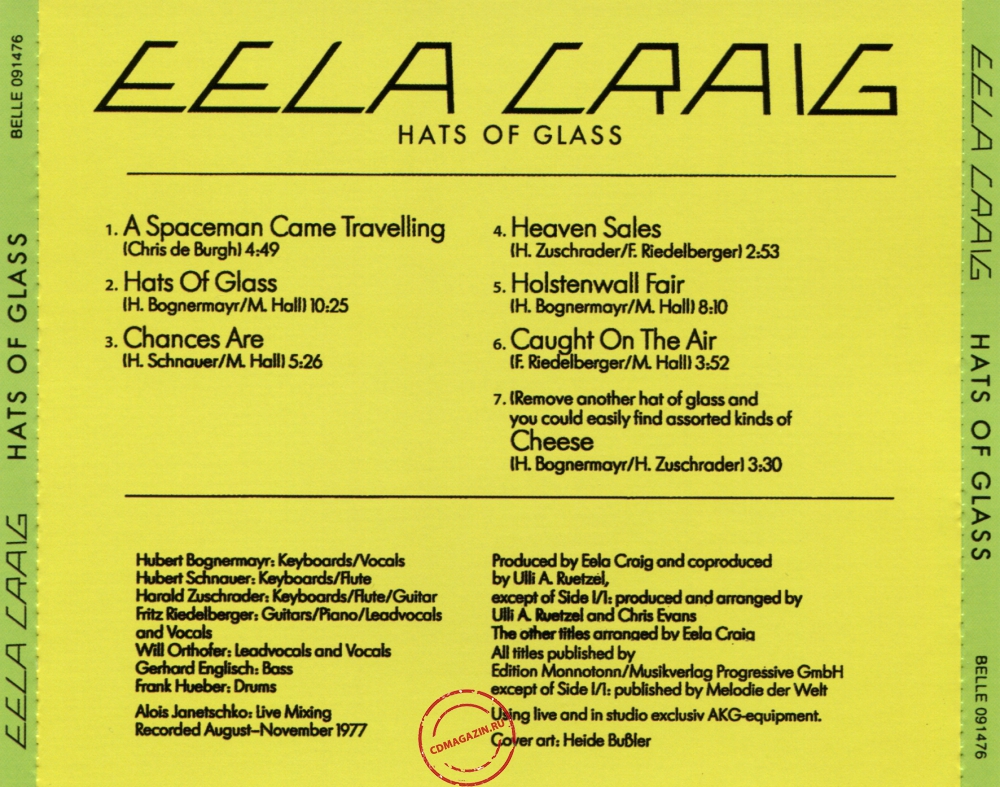 Audio CD: Eela Craig (1978) Hats Of Glass Audio CD: Eela Craig (1978) Hats Of Glass