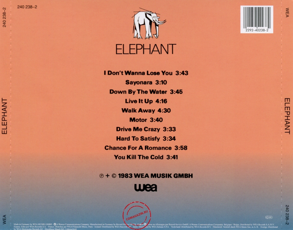 Audio CD: Elephant (3) (1983) Elephant