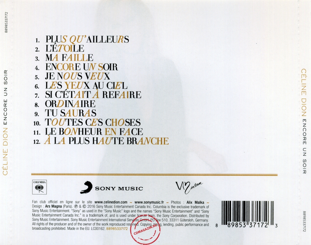 Audio CD: Celine Dion (2016) Encore Un Soir