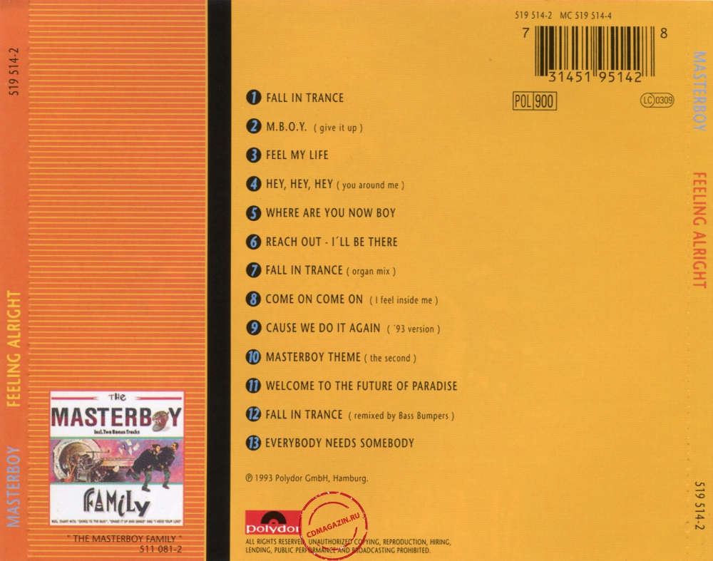 Audio CD: Masterboy (1993) Feeling Alright