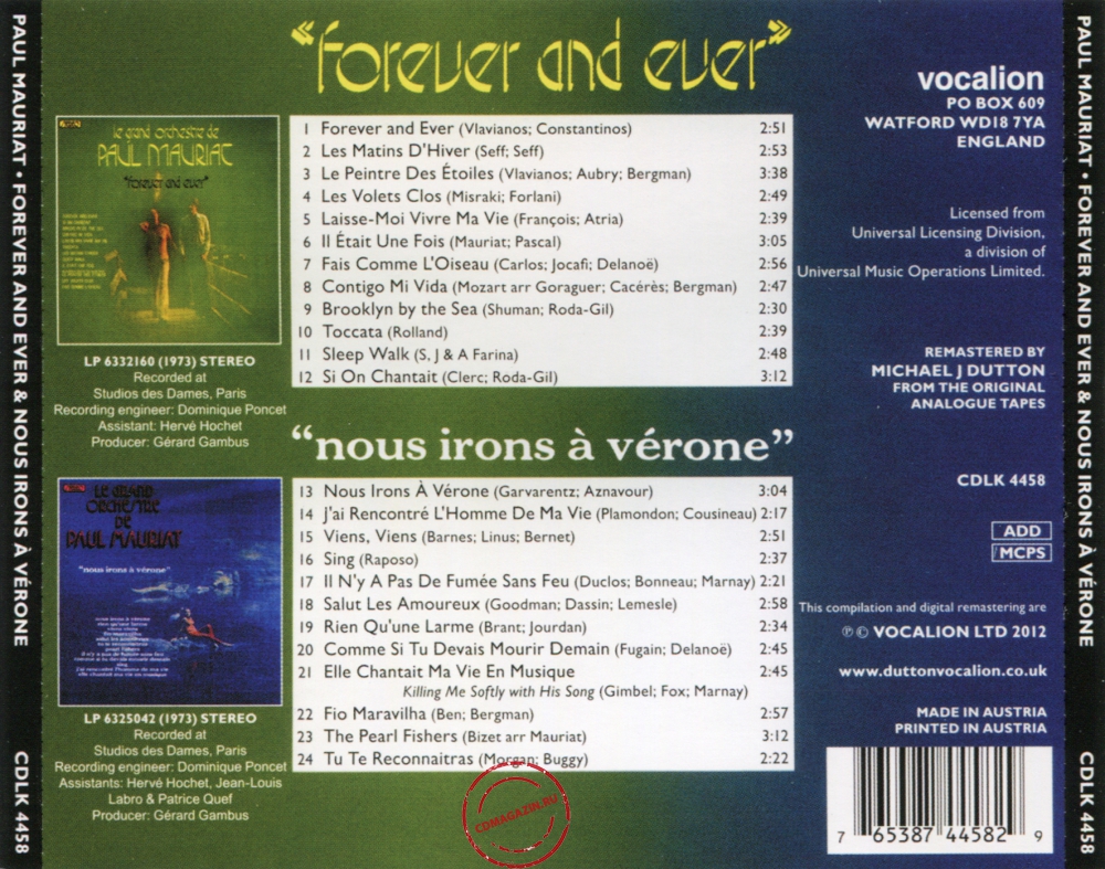 Audio CD: Paul Mauriat (1973) Forever And Ever + Nous Irons A Verone Audio CD: Paul Mauriat (1973) Forever And Ever + Nous Irons A Verone