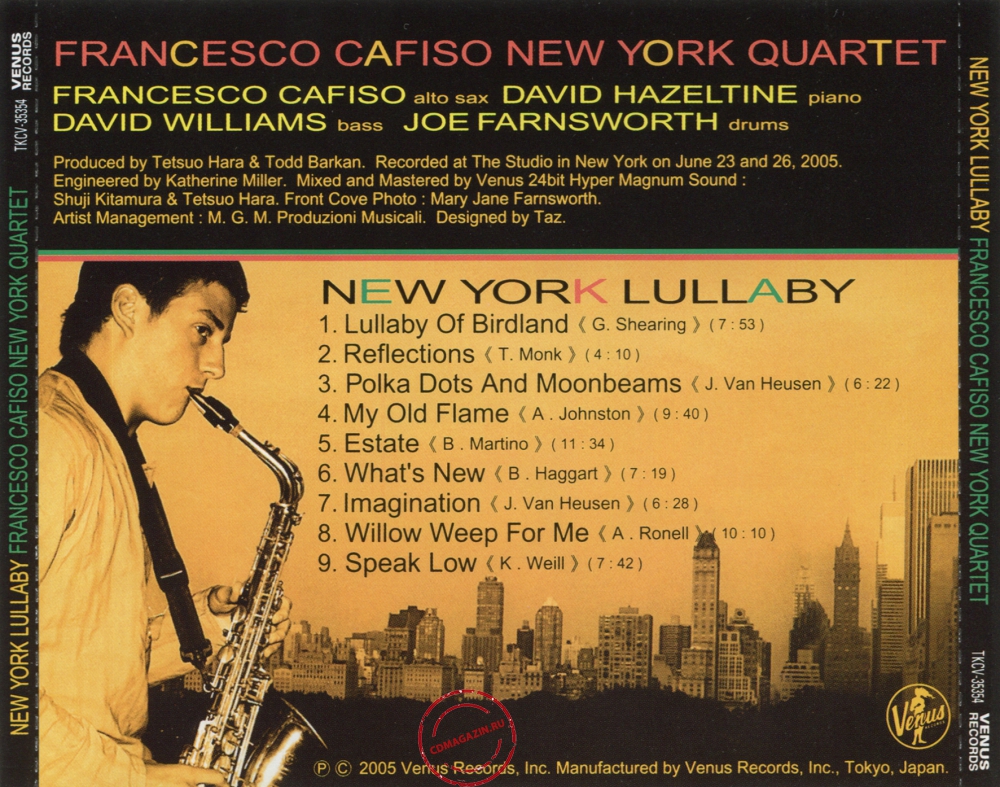 Audio CD: Francesco Cafiso New York Quartet (2006) New York Lullaby Audio CD: Francesco Cafiso New York Quartet (2006) New York Lullaby