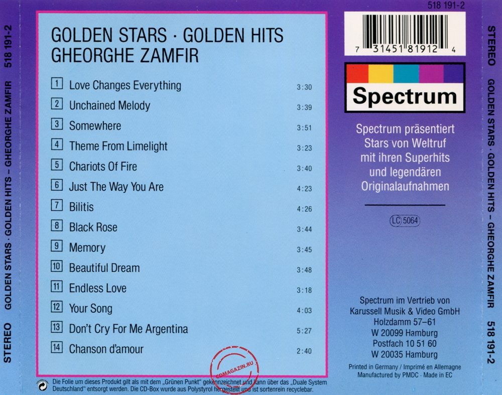 Audio CD: Gheorghe Zamfir (1991) Golden Stars • Golden Hits