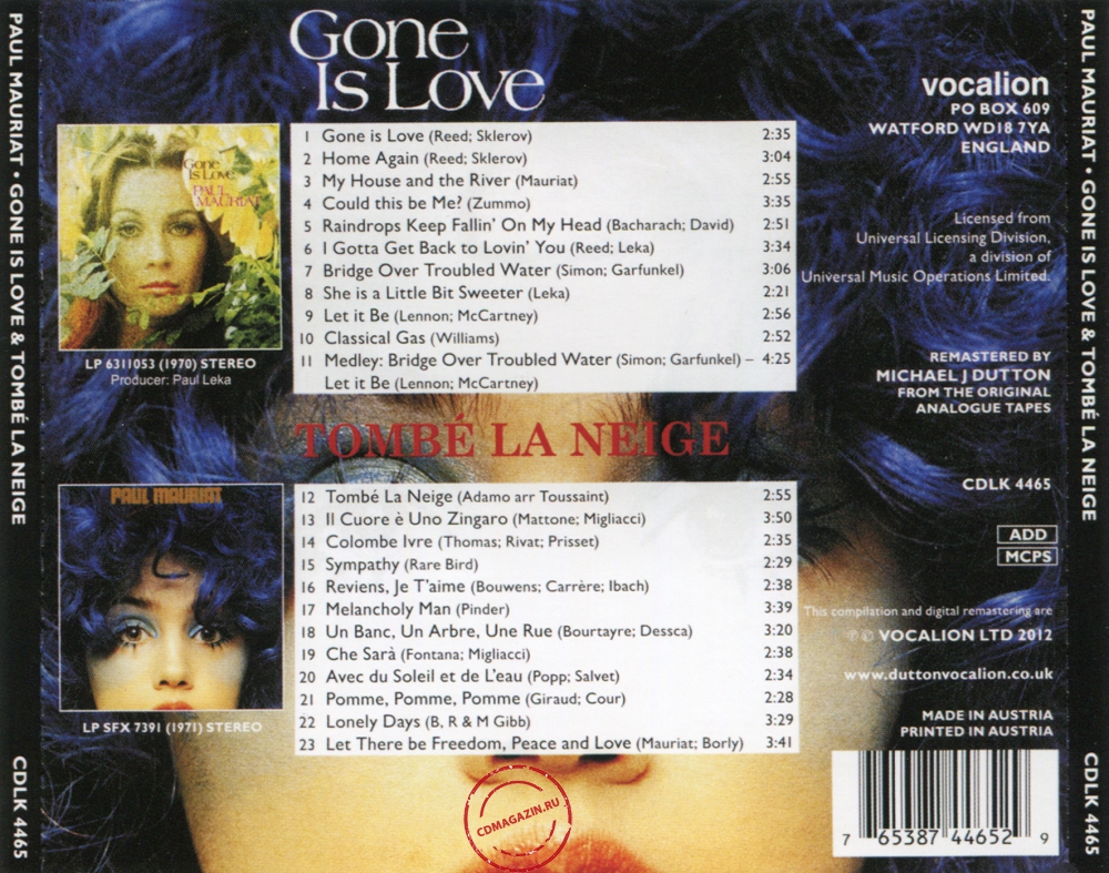 Audio CD: Paul Mauriat (1970) Gone Is Love + Tombe La Neige Audio CD: Paul Mauriat (1970) Gone Is Love + Tombe La Neige