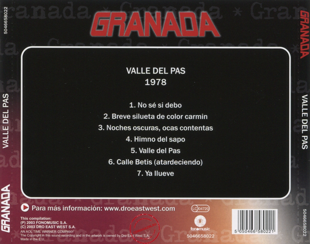 Audio CD: Granada (2) (1978) Valle Del Pas