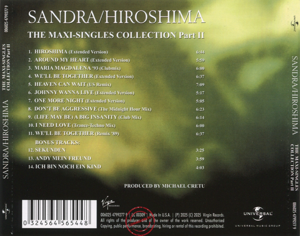 Audio CD: Sandra (2025) Hiroshima (The Maxi-Singles Collection Part II) Audio CD: Sandra (2025) Hiroshima (The Maxi-Singles Collection Part II)