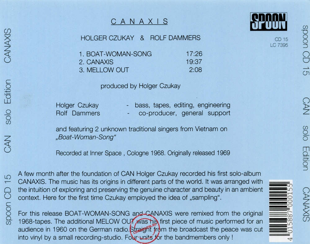 Audio CD: Holger Czukay (1969) Canaxis