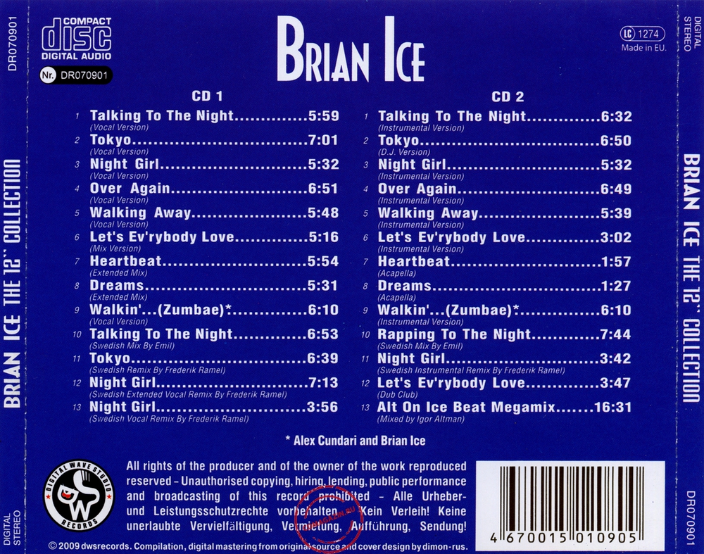 Audio CD: Brian Ice (2009) The 12'' Collection