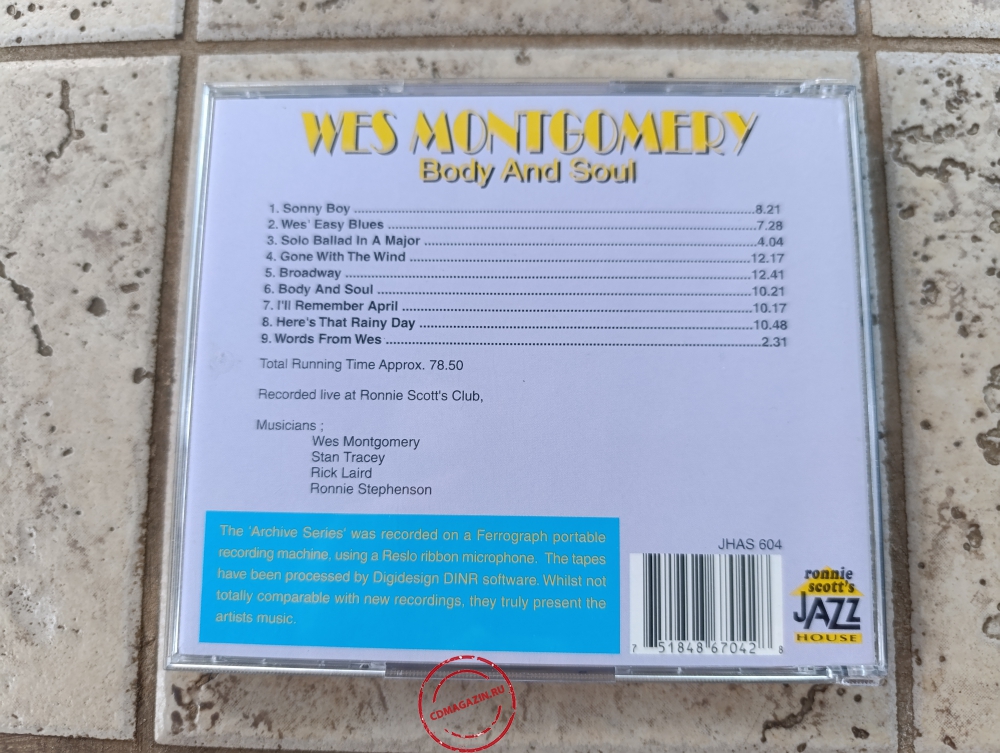 Audio CD: Wes Montgomery (1965) Body And Soul (Recorded Live At Ronnie Scott's Club) Audio CD: Wes Montgomery (1965) Body And Soul (Recorded Live At Ronnie Scott's Club)