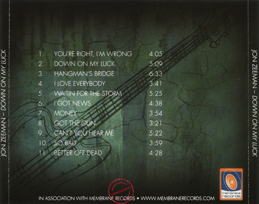 Audio CD: Jon Zeeman (2013) Down On My Luck
