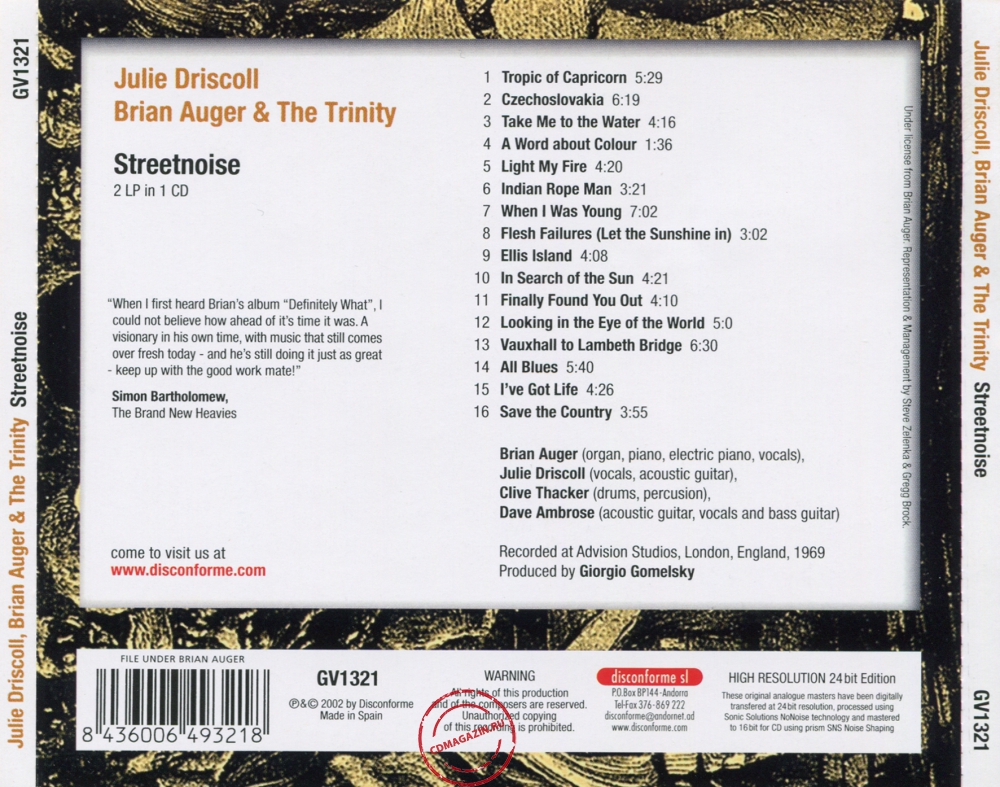 Audio CD: Julie Driscoll Brian Auger & The Trinity (1969) Streetnoise