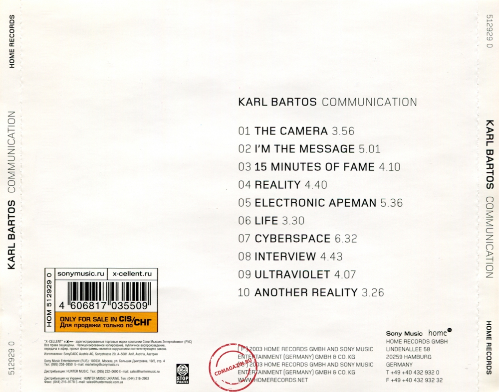 Audio CD: Karl Bartos (2003) Communication