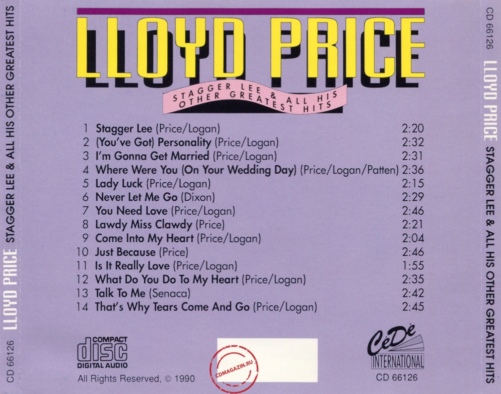 Audio CD: Lloyd Price (1990) Stagger Lee & All His Other Greatest Hits