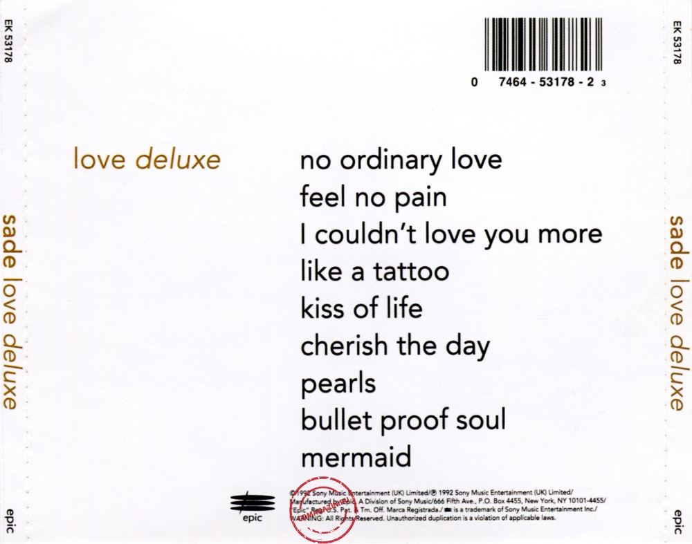 Audio CD: Sade (1992) Love Deluxe