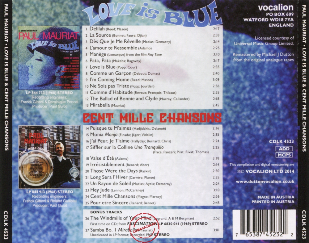 Audio CD: Paul Mauriat (1968) Love Is Blue + Cent Mille Chansons