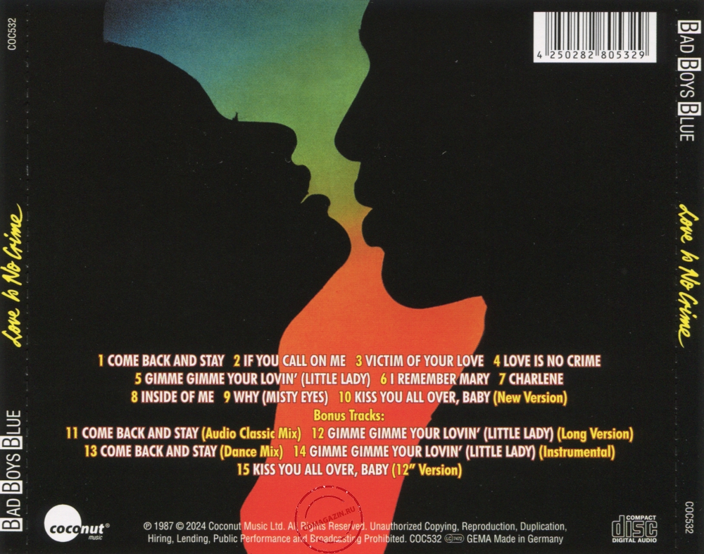 Audio CD: Bad Boys Blue (1987) Love Is No Crime Audio CD: Bad Boys Blue (1987) Love Is No Crime