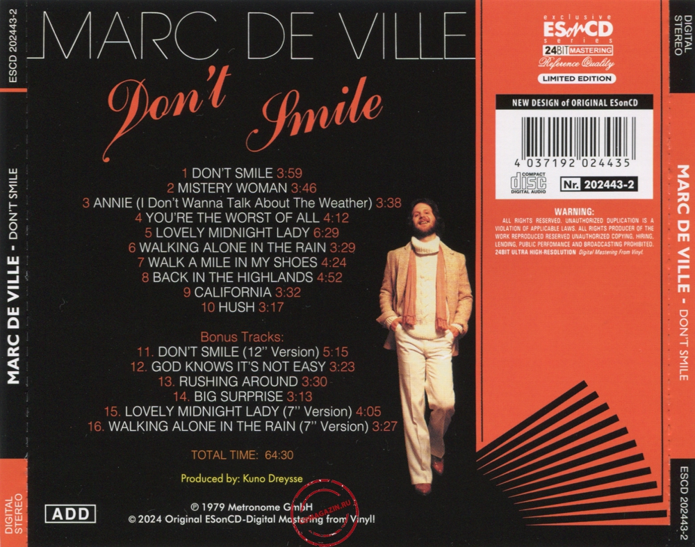 Audio CD: Marc De Ville (1979) Don't Smile Audio CD: Marc De Ville (1979) Don't Smile