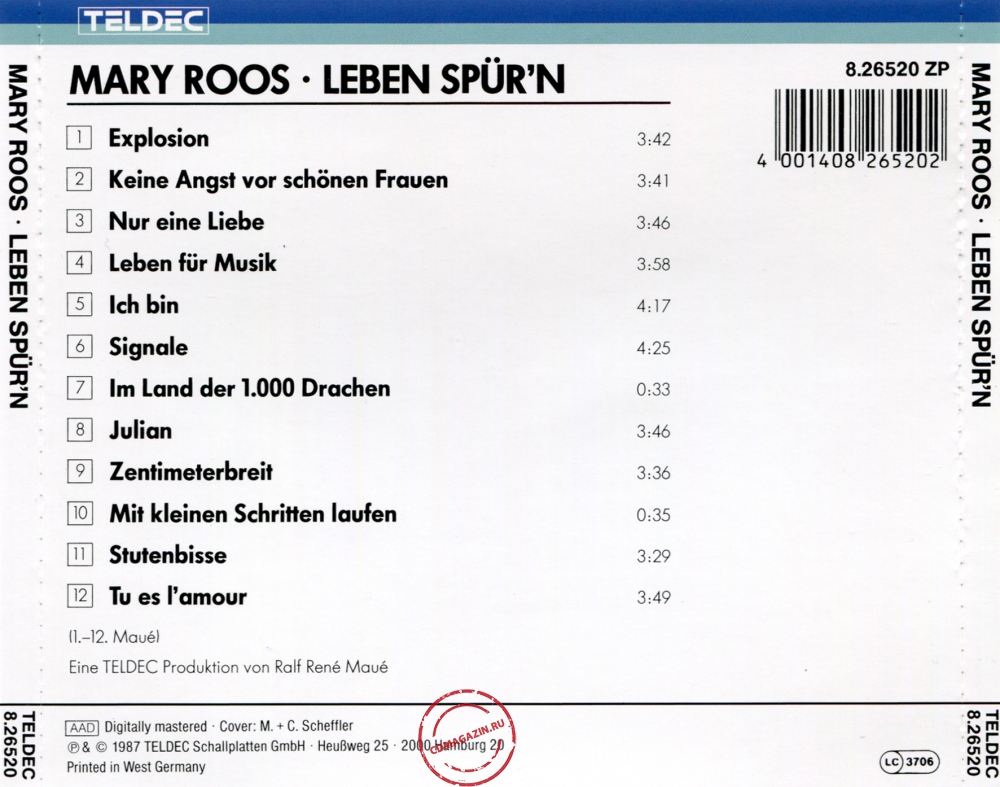 Audio CD: Mary Roos (1987) Leben Spur'n Audio CD: Mary Roos (1987) Leben Spur'n