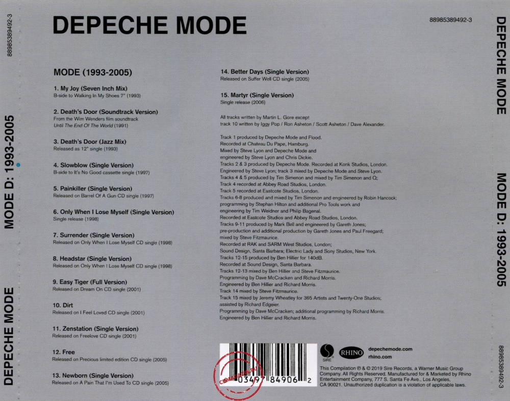Audio CD: Depeche Mode (2019) Mode D: 1993 - 2005