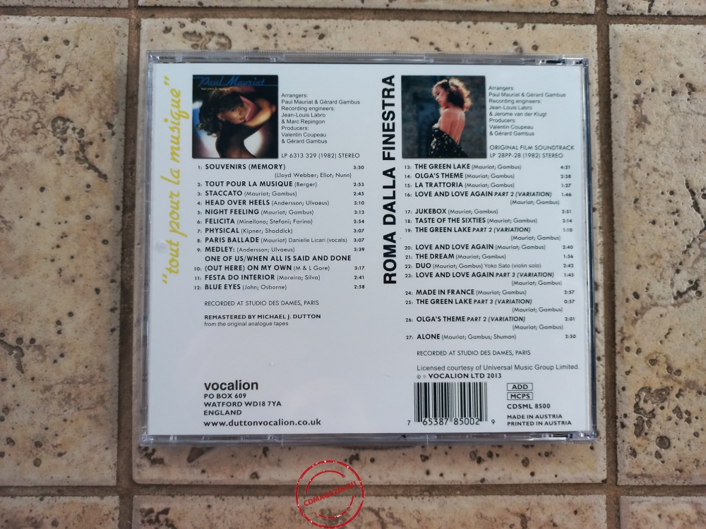Audio CD: Paul Mauriat (1982) Tout Pour La Musique + Roma Dalla Finestra