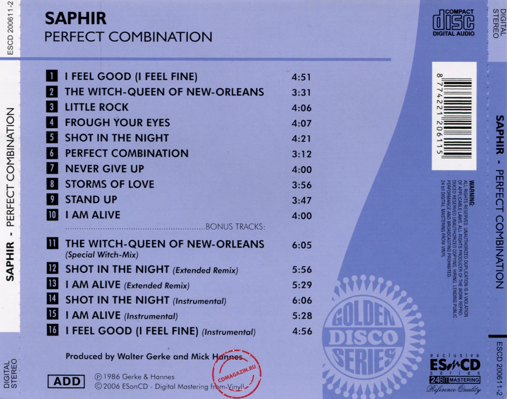 Audio CD: Saphir (1986) Perfect Combination Audio CD: Saphir (1986) Perfect Combination