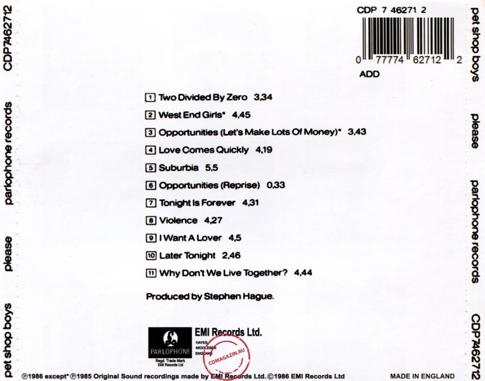 Audio CD: Pet Shop Boys (1986) Please Audio CD: Pet Shop Boys (1986) Please