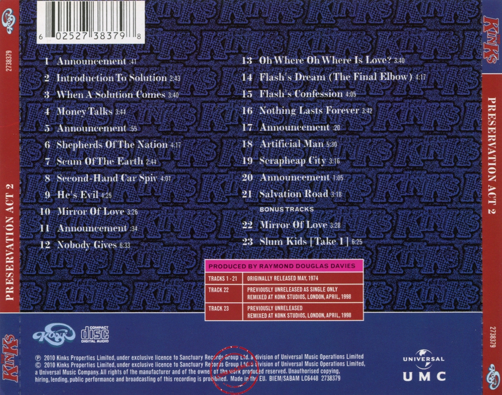 Audio CD: Kinks (1974) Preservation Act 2 Audio CD: Kinks (1974) Preservation Act 2