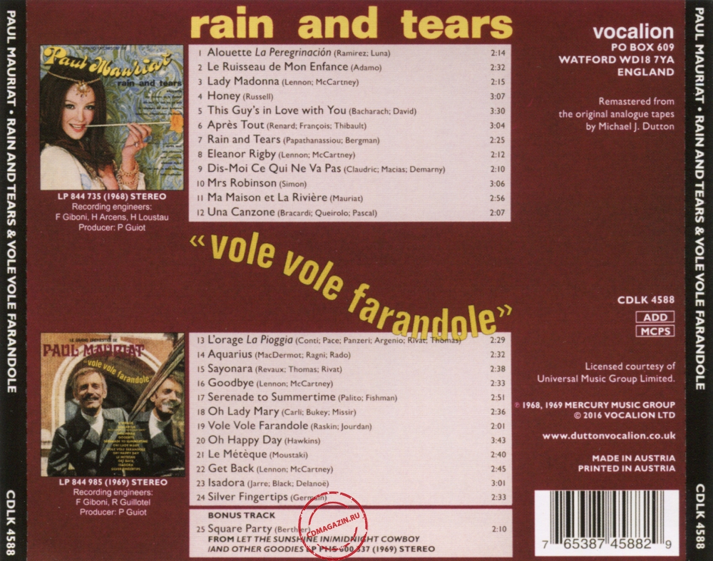 Audio CD: Paul Mauriat (1968) Rain And Tears + Vole Vole Farandole
