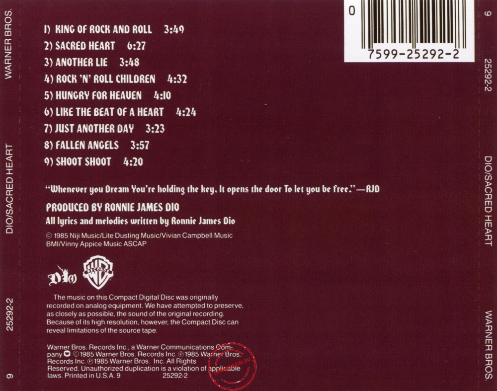 Audio CD: Dio (2) (1985) Sacred Heart Audio CD: Dio (2) (1985) Sacred Heart