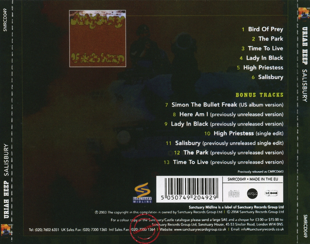 Audio CD: Uriah Heep (1971) Salisbury Audio CD: Uriah Heep (1971) Salisbury