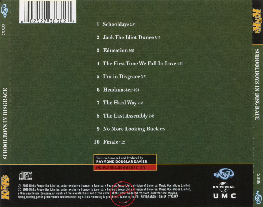 Audio CD: Kinks (1975) Schoolboys In Disgrace Audio CD: Kinks (1975) Schoolboys In Disgrace