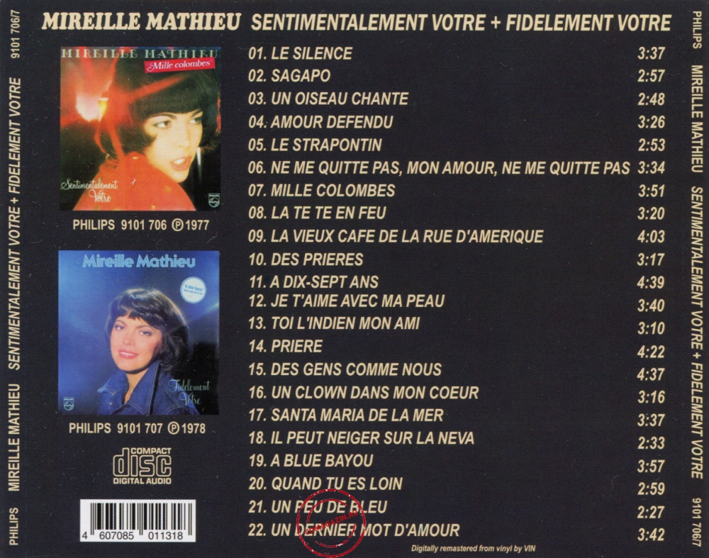 Audio CD: Mireille Mathieu (1977) Sentimentalement Votre + Fidelement Votre