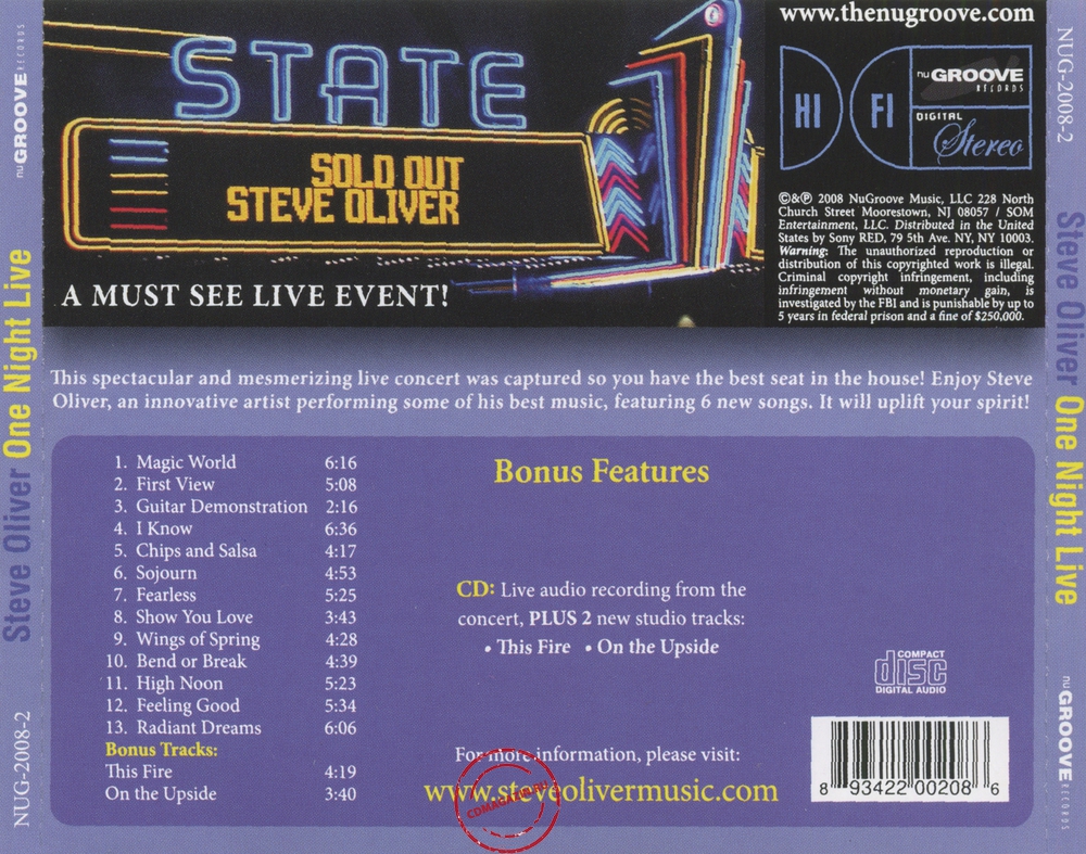 Audio CD: Steve Oliver (4) (2008) One Night Live Audio CD: Steve Oliver (4) (2008) One Night Live