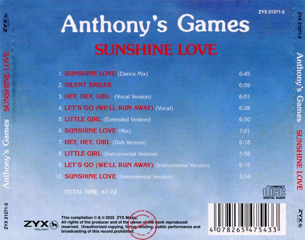 Audio CD: Anthony's Games (2025) Sunshine Love Audio CD: Anthony's Games (2025) Sunshine Love