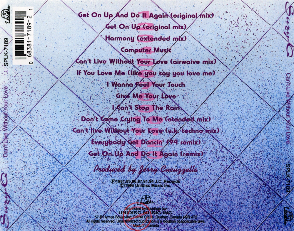Audio CD: Suzy Q (1994) Can't Live Without Your Love Audio CD: Suzy Q (1994) Can't Live Without Your Love