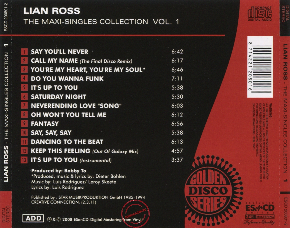 Audio CD: Lian Ross (2008) The Maxi-Singles Collection Vol. 1