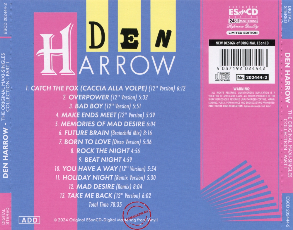 Audio CD: Den Harrow (2024) The Original Maxi-Singles Collection 1 Audio CD: Den Harrow (2024) The Original Maxi-Singles Collection 1