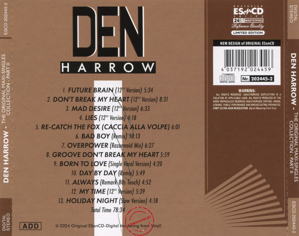 Audio CD: Den Harrow (2024) The Original Maxi-Singles Collection 2 Audio CD: Den Harrow (2024) The Original Maxi-Singles Collection 2