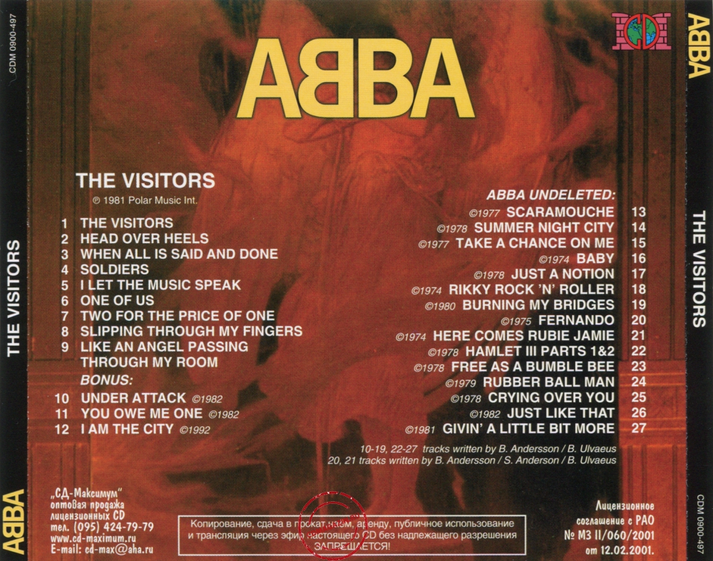 Audio CD: ABBA (1981) The Visitors + Bonus Audio CD: ABBA (1981) The Visitors + Bonus