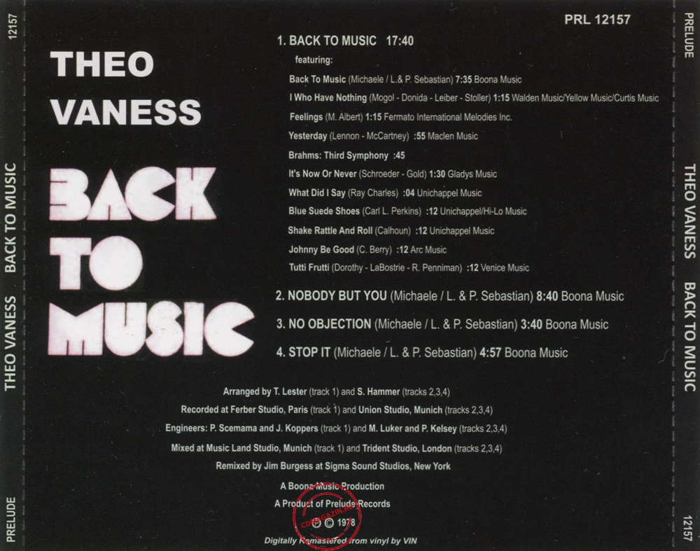 Audio CD: Theo Vaness (1978) Back To Music