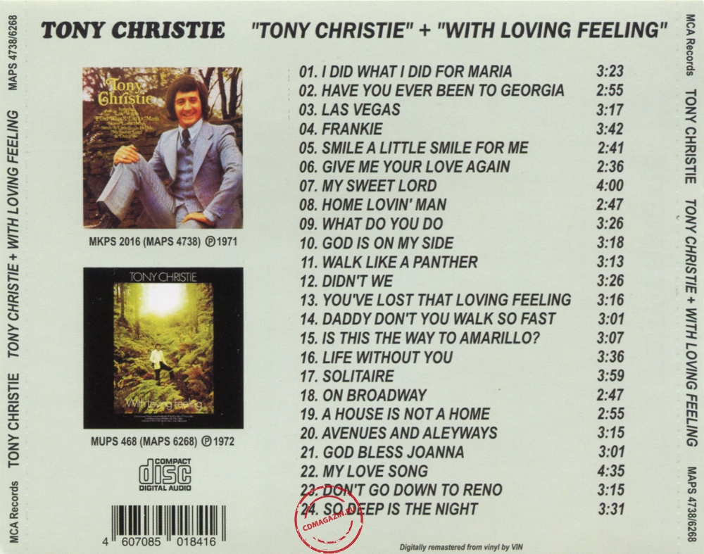 Audio CD: Tony Christie (1971) Tony Christie + With Loving Feeling Audio CD: Tony Christie (1971) Tony Christie + With Loving Feeling