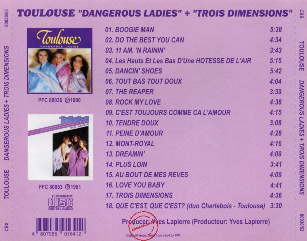Audio CD: Toulouse (2) (1980) Dangerous Ladies + Trois Dimensions Audio CD: Toulouse (2) (1980) Dangerous Ladies + Trois Dimensions