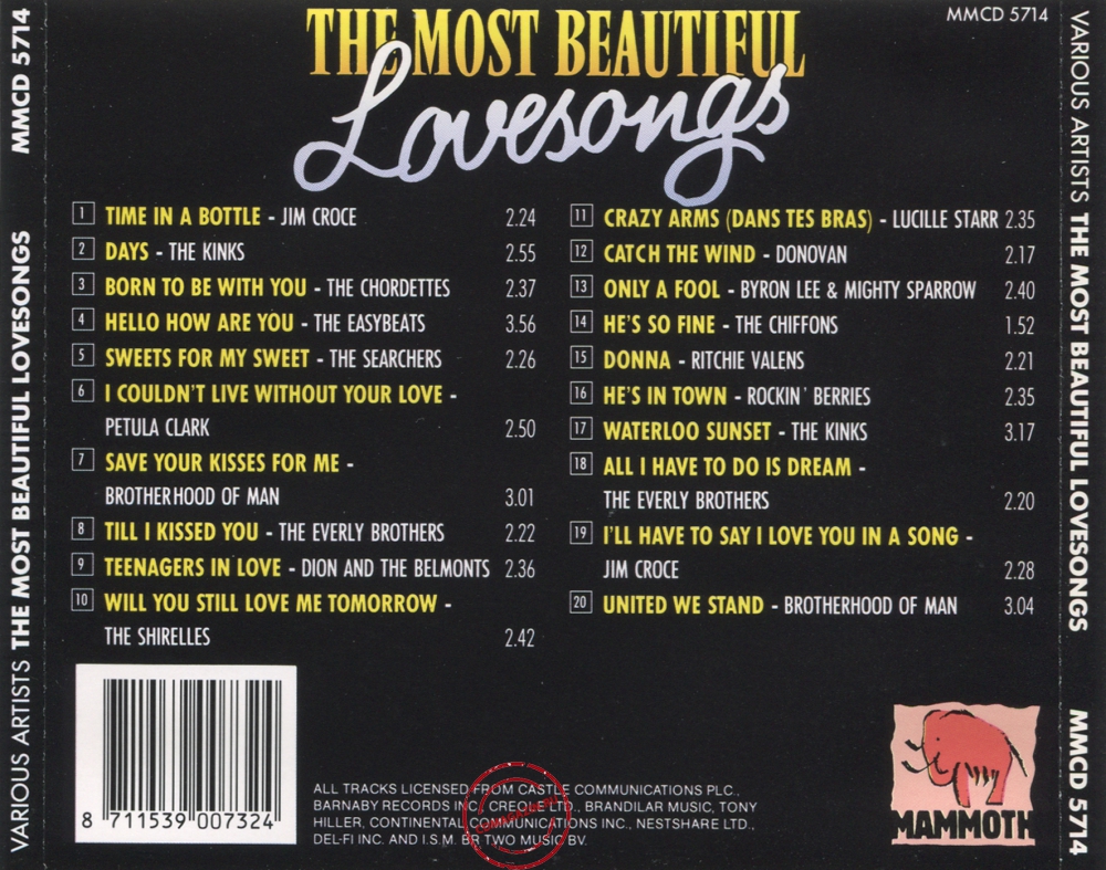 Audio CD: VA The Most Beautiful Lovesongs (1990) Same
