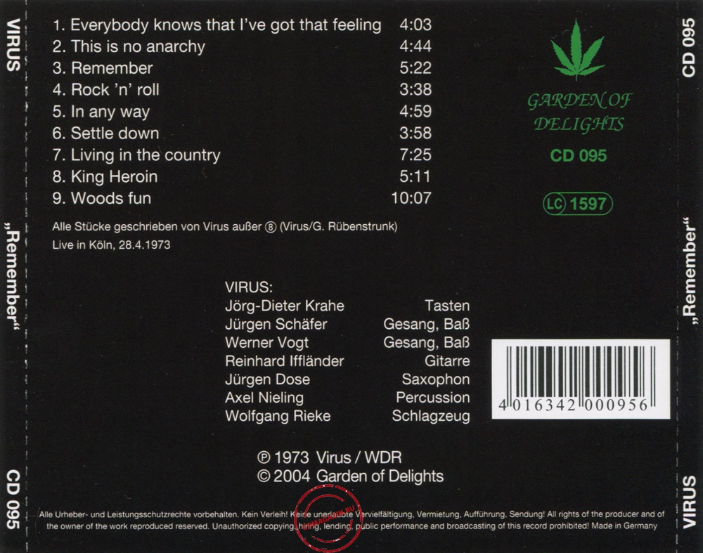 Audio CD: Virus (26) (1973) Remember Audio CD: Virus (26) (1973) Remember