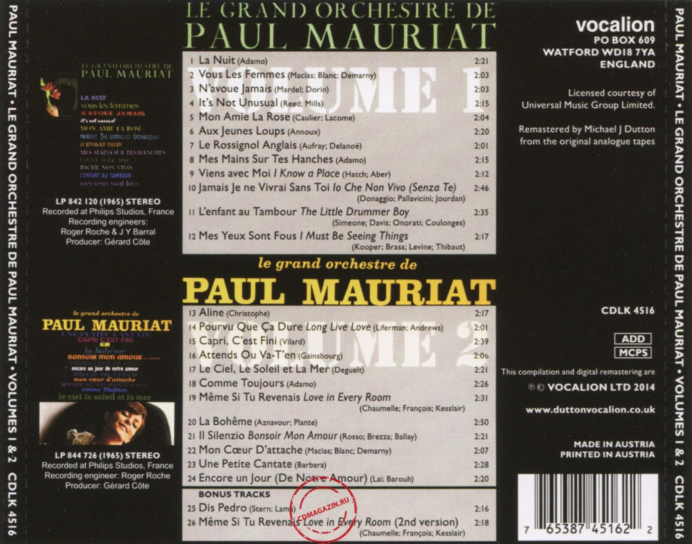 Audio CD: Paul Mauriat (1965) Volume 1 + Volume 2