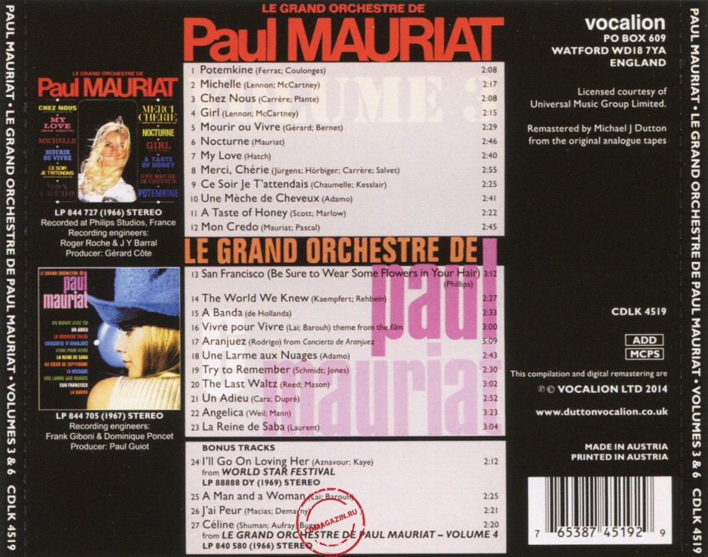 Audio CD: Paul Mauriat (1966) Volume 3 + Volume 6