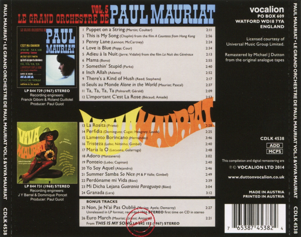 Audio CD: Paul Mauriat (1967) Volume 5 + Viva Mauriat